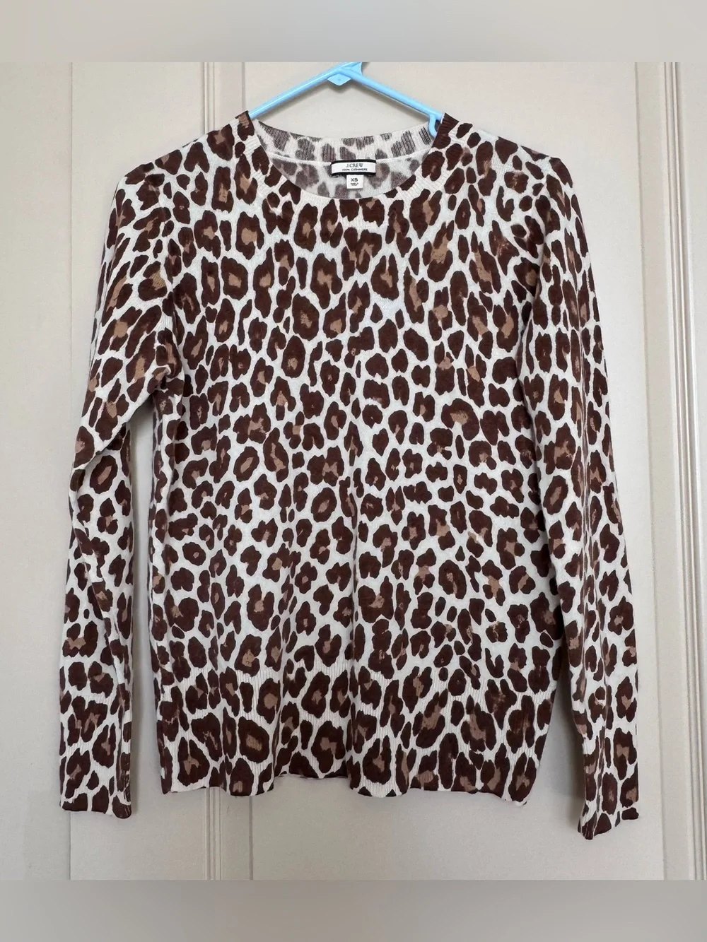 J. Crew Brown and White Leopard Print Crewneck Sweater